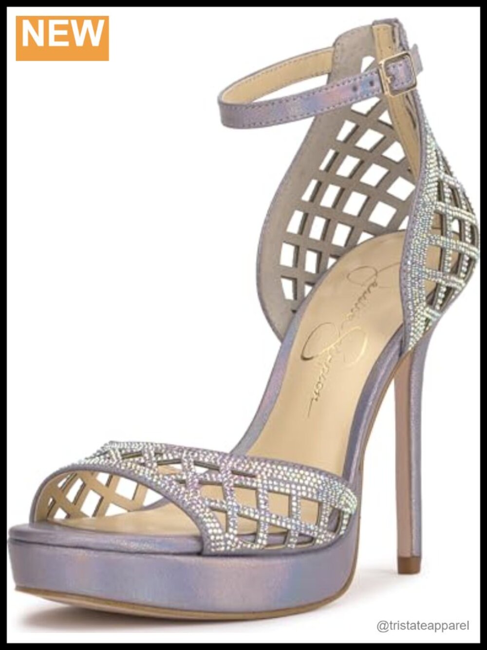 Embellished Platform Stiletto Sandals Rhinestone Ankle Strap Formal